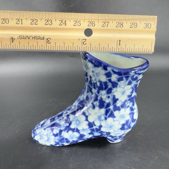Vintage Victorian Era Inspired Ceramic Boot Shoe Planter Small Vase Floral Blue - Picture 5 of 13